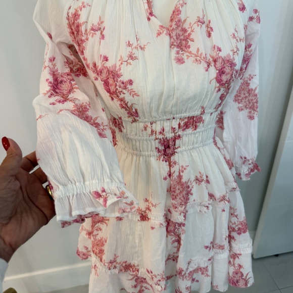 LoveShackFancy Mellni Floral Mini Dress Pink & White - Picture 6 of 12
